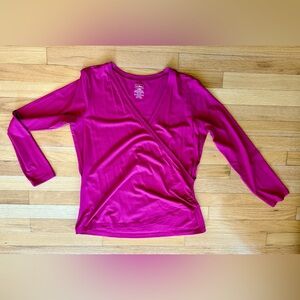 LL Bean women’s Pima cotton blend long sleeve faux wrap top berry L